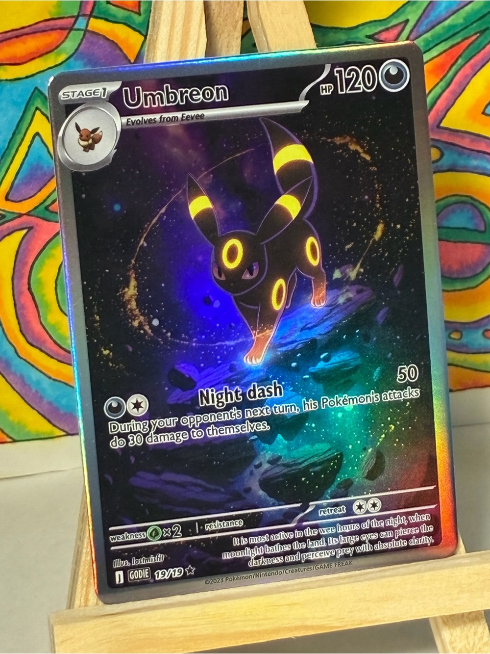 Umbreon Pokemon Holo Rare Fan Art Card Galaxy Space Rocks Style – Black & Yellow